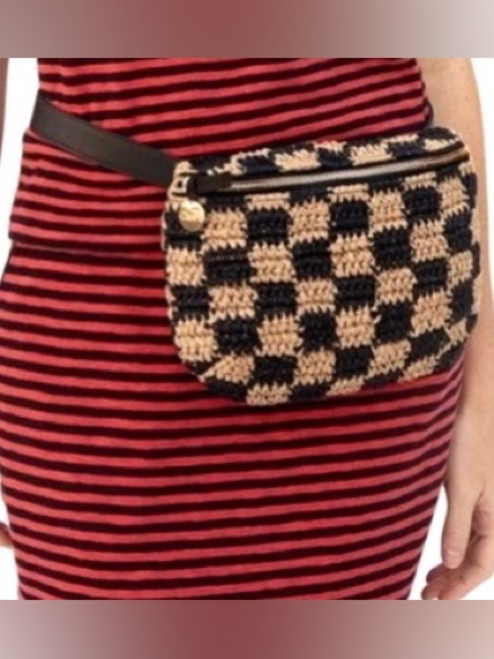 SOLD OUT Clare V Belt Bag NWT Checkerboard Raffia Woven Crossbody Rare - Picture 1 of 16